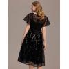 imageEverPretty Womens Classic Sequin Round Neck Ruffled Short Sleeves ALine Wedding Guest Dress 02364Black