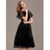 imageEverPretty Womens Classic Sequin Round Neck Ruffled Short Sleeves ALine Wedding Guest Dress 02364Black