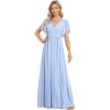 imageEverPretty Womens Bridesmaid Dress VNeck Ruffle Sleeves Ruched Bust Floor Length Chiffon Formal Dresses 0164AIce Blue