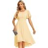 imageEverPretty Womens Chiffon Crew Neck Pleated Waist Short Sleeve Wedding Guest Dress 02053Yellow