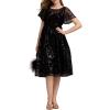 imageEverPretty Womens Classic Sequin Round Neck Ruffled Short Sleeves ALine Wedding Guest Dress 02364Black