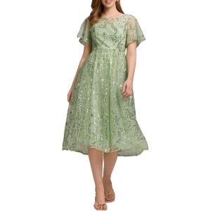 imageEverPretty Womens Classic Sequin Round Neck Ruffled Short Sleeves ALine Wedding Guest Dress 02364Mint Green