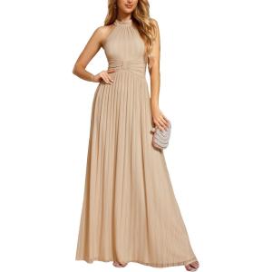 imageEverPretty Womens Summer Halter Sleeveless Pletaed Floor Length Glitter Formal Evening Gowns 41961Champagne