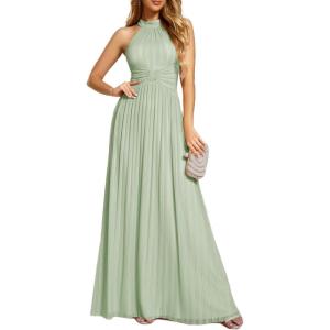 imageEverPretty Womens Summer Halter Sleeveless Pletaed Floor Length Glitter Formal Evening Gowns 41961Mint Green