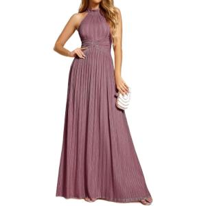 imageEverPretty Womens Summer Halter Sleeveless Pletaed Floor Length Glitter Formal Evening Gowns 41961Orchid