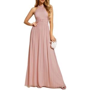 imageEverPretty Womens Summer Halter Sleeveless Pletaed Floor Length Glitter Formal Evening Gowns 41961Pink