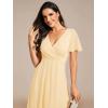 imageEverPretty Womens A Line V Neck Ruffle Sleeves Pleated High Low Formal Dresses 02084Yellow