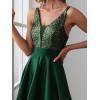 imageEverPretty Womens Bridesmaid Dresses Summer Glitter VNeck Aline HighLow Wedding Guest Dresses 00667Dark Green