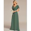 imageEverPretty Womens Classic Chiffon Short Sleeve Pleated VNeck Floor Length Bridesmaid Dresses 09890Eucalyptus Green