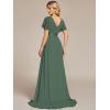 imageEverPretty Womens Classic Chiffon Short Sleeve Pleated VNeck Floor Length Bridesmaid Dresses 09890Eucalyptus Green