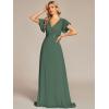 imageEverPretty Womens Classic Chiffon Short Sleeve Pleated VNeck Floor Length Bridesmaid Dresses 09890Eucalyptus Green