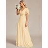 imageEverPretty Womens Classic Chiffon Short Sleeve Pleated VNeck Floor Length Bridesmaid Dresses 09890Yellow