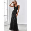 imageEverPretty Womens Formal Dress Sequin Tulle Double VNeck Sleeveless Mermaid Long Evening Dress 07886Black