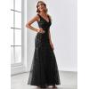 imageEverPretty Womens Formal Dress Sequin Tulle Double VNeck Sleeveless Mermaid Long Evening Dress 07886Black