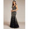 imageEverPretty Womens Formal Dress Sequin Tulle Double VNeck Sleeveless Mermaid Long Evening Dress 07886Black Gold