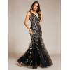 imageEverPretty Womens Formal Dress Sequin Tulle Double VNeck Sleeveless Mermaid Long Evening Dress 07886Black Gold