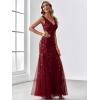 imageEverPretty Womens Formal Dress Sequin Tulle Double VNeck Sleeveless Mermaid Long Evening Dress 07886Burgundy