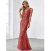 imageEverPretty Womens Formal Dress Sequin Tulle Double VNeck Sleeveless Mermaid Long Evening Dress 07886Burnt Orange