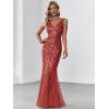 imageEverPretty Womens Formal Dress Sequin Tulle Double VNeck Sleeveless Mermaid Long Evening Dress 07886Burnt Orange