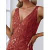 imageEverPretty Womens Formal Dress Sequin Tulle Double VNeck Sleeveless Mermaid Long Evening Dress 07886Burnt Orange