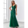 imageEverPretty Womens Formal Dress Sequin Tulle Double VNeck Sleeveless Mermaid Long Evening Dress 07886Dark Green
