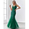 imageEverPretty Womens Formal Dress Sequin Tulle Double VNeck Sleeveless Mermaid Long Evening Dress 07886Dark Green