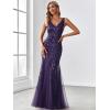 imageEverPretty Womens Formal Dress Sequin Tulle Double VNeck Sleeveless Mermaid Long Evening Dress 07886Deep Purple