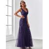 imageEverPretty Womens Formal Dress Sequin Tulle Double VNeck Sleeveless Mermaid Long Evening Dress 07886Deep Purple