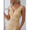 imageEverPretty Womens Formal Dress Sequin Tulle Double VNeck Sleeveless Mermaid Long Evening Dress 07886Gold