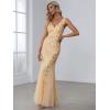 imageEverPretty Womens Formal Dress Sequin Tulle Double VNeck Sleeveless Mermaid Long Evening Dress 07886Gold