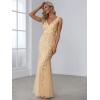 imageEverPretty Womens Formal Dress Sequin Tulle Double VNeck Sleeveless Mermaid Long Evening Dress 07886Gold