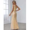 imageEverPretty Womens Formal Dress Sequin Tulle Double VNeck Sleeveless Mermaid Long Evening Dress 07886Gold