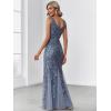 imageEverPretty Womens Formal Dress Sequin Tulle Double VNeck Sleeveless Mermaid Long Evening Dress 07886Haze Blue