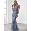 imageEverPretty Womens Formal Dress Sequin Tulle Double VNeck Sleeveless Mermaid Long Evening Dress 07886Haze Blue