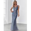 imageEverPretty Womens Formal Dress Sequin Tulle Double VNeck Sleeveless Mermaid Long Evening Dress 07886Haze Blue