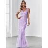 imageEverPretty Womens Formal Dress Sequin Tulle Double VNeck Sleeveless Mermaid Long Evening Dress 07886Lavender
