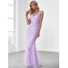 imageEverPretty Womens Formal Dress Sequin Tulle Double VNeck Sleeveless Mermaid Long Evening Dress 07886Lavender
