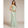imageEverPretty Womens Formal Dress Sequin Tulle Double VNeck Sleeveless Mermaid Long Evening Dress 07886Mint Green