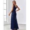 imageEverPretty Womens Formal Dress Sequin Tulle Double VNeck Sleeveless Mermaid Long Evening Dress 07886Navy