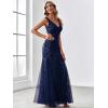 imageEverPretty Womens Formal Dress Sequin Tulle Double VNeck Sleeveless Mermaid Long Evening Dress 07886Navy