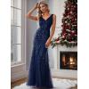 imageEverPretty Womens Formal Dress Sequin Tulle Double VNeck Sleeveless Mermaid Long Evening Dress 07886Navy