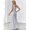 imageEverPretty Womens Formal Dress Sequin Tulle Double VNeck Sleeveless Mermaid Long Evening Dress 07886Silver