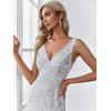 imageEverPretty Womens Formal Dress Sequin Tulle Double VNeck Sleeveless Mermaid Long Evening Dress 07886Silver