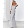 imageEverPretty Womens Formal Dress Sequin Tulle Double VNeck Sleeveless Mermaid Long Evening Dress 07886Silver
