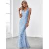 imageEverPretty Womens Formal Dress Sequin Tulle Double VNeck Sleeveless Mermaid Long Evening Dress 07886Sky Blue