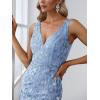 imageEverPretty Womens Formal Dress Sequin Tulle Double VNeck Sleeveless Mermaid Long Evening Dress 07886Sky Blue