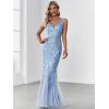 imageEverPretty Womens Formal Dress Sequin Tulle Double VNeck Sleeveless Mermaid Long Evening Dress 07886Sky Blue