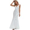 imageEverPretty Womens Formal Dress Sequin Tulle Double VNeck Sleeveless Mermaid Long Evening Dress 07886White