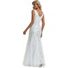 imageEverPretty Womens Formal Dress Sequin Tulle Double VNeck Sleeveless Mermaid Long Evening Dress 07886White