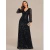 imageEverPretty Womens Sparkle Sequin ALine V Neck Beaded Evening Gown Long Sheer Sleeves Formal Dresses 01999Black